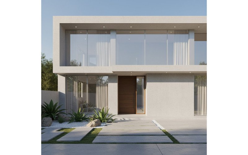 Modern Minimalist Home Elevation Glass, Concrete & Clean Lines